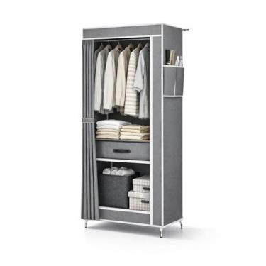 Imagem de Guarda Roupa Portátil Dobrável Cinza com Cabideiro e Prateleiras Organ