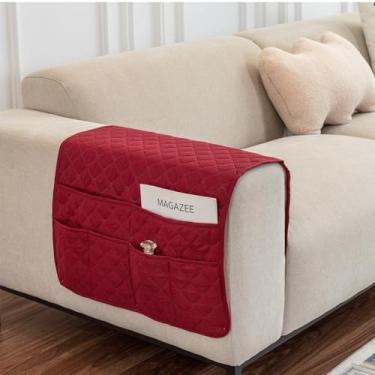 Imagem de BAHULA Suporte de controle remoto organizador de apoio de braço com 6 bolsos para poltrona reclinável, sofá, suporte de poltrona para smartphone, livro, revistas, controles remotos, vermelho