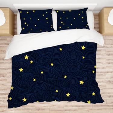 Imagem de Allenjoy Conjunto de edredom de botão com céu estrelado sonhador com 2 fronhas para crianças, adolescentes, meninas, quarto, berçário, decoração de quarto, lavável à máquina, durável, tamanho casal