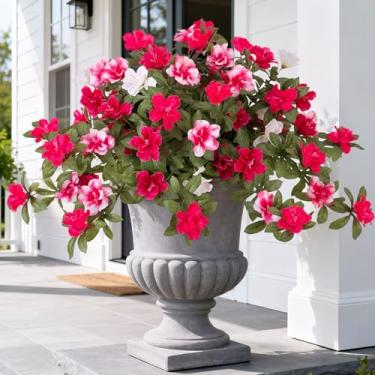 Imagem de Ammyoo Flores artificiais de azaléia falsas para decoração de primavera ao ar livre, flor de seda sintética para o verão, resistente a UV, plantas reais para jardim, quintal, varanda, passarela