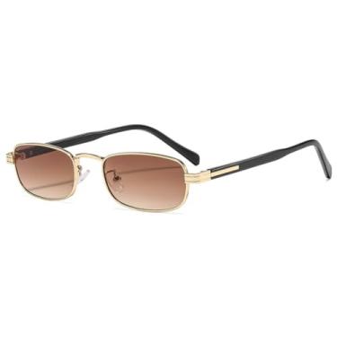 Imagem de Óculos de Sol Retrô de Luxo Femininos com Armação Pequena Retangular em Liga Metálica, Proteção Solar UV400, Ideais para Uso Externo, Lazer e Férias (C8Gold tea)