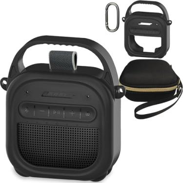 Imagem de RAWECUD Capa protetora para alto-falante Bluetooth portátil Bose SoundLink Micro 2ª geração, capa rígida de transporte e capa de silicone para acessórios de alto-falante Micro 2 (preto)