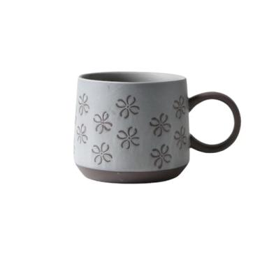 Imagem de Xícara de café de grés com padrão vintage moderno para restaurantes e cafés, caneca de café da manhã de aveia