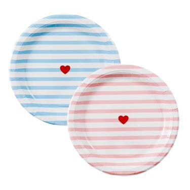 Imagem de Cheerland 24 peças de pratos de papel para convidados rosa e azul para Dia dos Namorados, chá de bebê, menino ou menina, decoração de festa, suprimentos de mesa, decoração retrô, vintage, despojado
