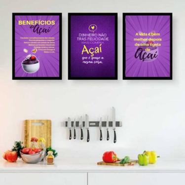 Imagem de Kit 3 Quadros Decorativos Frases Açaí 45X34Cm - Preta