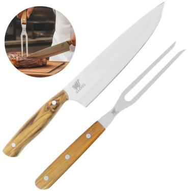 Imagem de Kit Para Churrasco 2 Peças Preparação Garfo e Faca Cabo de Madeira Carmel Imports