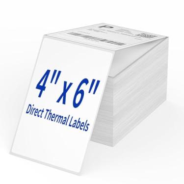 Imagem de Etiquetas térmicas diretas Fanfold de 10 x 15 cm, 1000 etiquetas brancas perfuradas com linha perfurada para impressora Zebra e Rollo, 1 pilha de etiqueta de impressora térmica adesiva permanente