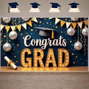 Imagem de Exibição de decoração de formatura banner de formatura azul marinho evento de graduação para cabine de fotos de graduação do ensino médio