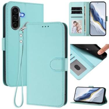 Imagem de Capa carteira para Samsung Galaxy A36 5G, capa fina de couro com compartimentos para cartões, alça de pulso e suporte, capa protetora à prova de choque para homens e mulheres (menta)
