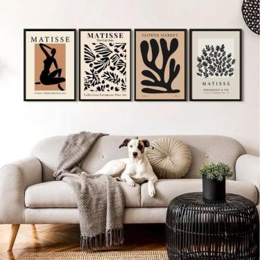 Imagem de Kit 4 Quadros Matisse Bege E Preto Abstrato 33X24Cm