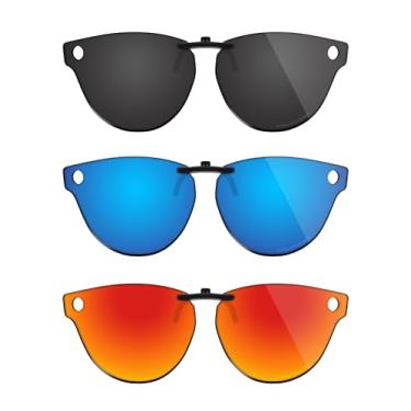 Imagem de Fiskr Óculos de sol polarizados Clip-On para Ray-Ban Meta Skyler RW4010 e Gen 2 RW4014 52 mm - Proteção UV - Ajuste universal para homens e mulheres - Preto clássico e azul gelo e vermelho fogo