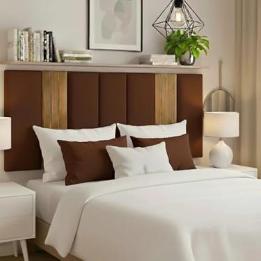 Imagem de Kit Cabeceira Cama Box Casal Estofada Com Ripado Mdf Freijó (Marrom/Freijó, Casal)