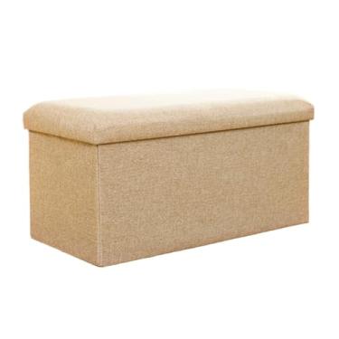 Imagem de KEG801302 Banqueta retangular moderna para troca de sapatos, armazenamento doméstico, caixa de entrada, dobrável, banco de descanso decorativo (bege, grande)