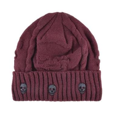 Imagem de Gorro De Inverno Masculino Em Tricô Com Padrão De Caveira Em Metal, Go