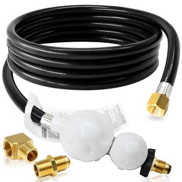 Imagem de Hiorucet Kit de mangueira de propano F273684 de 3 m para aquecedor Mr Heater Buddy, mangueira de linha de gás de tanque de propano com regulador, encaixe POL e adaptador de propano de 0,9 cm para