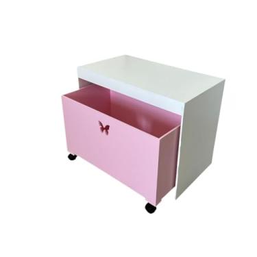 Imagem de Organizador de Brinquedos Bancada 1 Gaveta Com Rodinhas em MDF(Rosa,Borboleta)