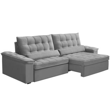 Imagem de Sofá Retrátil Reclinável Para Sala 4 Lugares 290cm Maresi F04 Veludo Cinza Claro - Lyam Decor