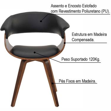 Imagem de Kit 06 Cadeiras Decorativas para Escritório Recepção Ohana Fixa PU Sintético Preto - Gran Belo