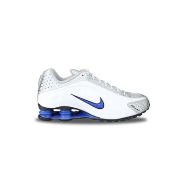Imagem de Nike Shox R4 Tênis masculino (HQ1988-100, branco/azul/cinza ferro/prata metálico), Branco/azul racer/cinza ferro/prata metálico, 44