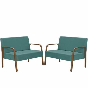 Imagem de Kit 2 Poltrona 2 Lugares Jade Braço Madeira D Salla Turquesa.