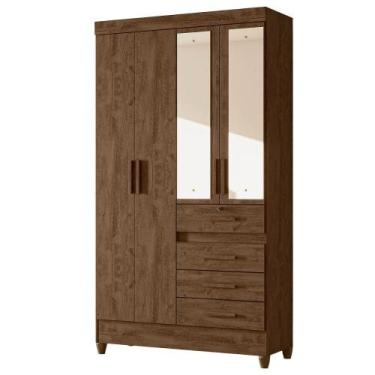 Imagem de Guarda Roupa Solteiro Madri 4P Espelho 110 cm Moval, Castanho Wood
