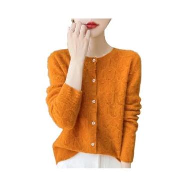 Imagem de Cardigã Feminino De Lã Tricotado Para Outono/Inverno, Gola Redonda, Va