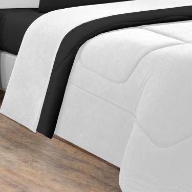 Imagem de Kit Edredom + Jogo De Lençol Malha 100% Algodão Gran Moratta 7 Peças King - Branco-preto