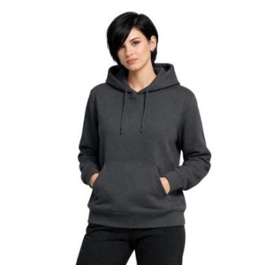 Imagem de Blusa de Moletom Feminina com Capuz Liso Flanelado e Bolso Canguru-Feminino