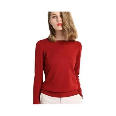 Imagem de Suéter Feminino De Lã Cashmere Com Gola O, Tamanho Grande, Manga Longa