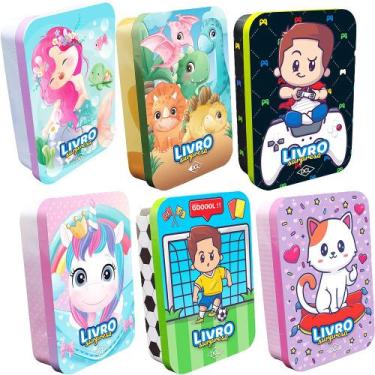 Imagem de Kit 6 Latinhas Livrinho Colorir Com Giz e Adesivos DCL Para Meninos e 