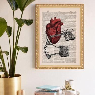 Imagem de Quadro Decorativo Coração Vintage 33X24Cm - Com Vidro