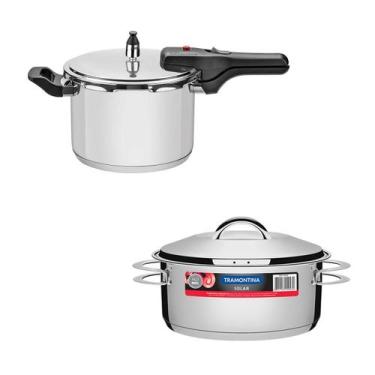 Imagem de KIT - Panela de pressão inox 4,5L Brava + Panela Inox Fundo Triplo 4,7