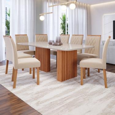 Imagem de Mesa de Jantar 8 Lugares Ester Juliana com Vidro Ripado Cinamomo/Off White/Nude - Cimol