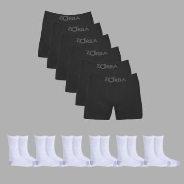 Imagem de Kit 6 Cuecas Zorba Boxer Algodão 781 + 6 Meias Hanes Cano Médio 5184 -