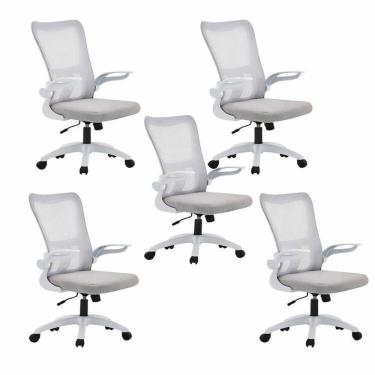 Imagem de Kit com 5 Cadeiras de Escritório Diretor com Sistema Relax Baltimore Branco/Cinza