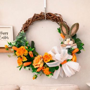 Imagem de Guirlanda Coelho Cenoura Laço Arranjo Decoração Páscoa 40cm
