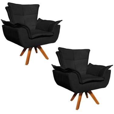 Imagem de Kit 2 Poltronas Sala de Estar Madeira Suede Preto Ibiza