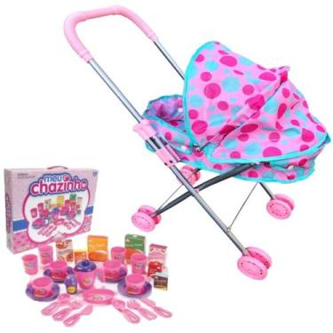 Imagem de Kit Carrinho Boneca Passeio Divertido e Jogo Meu Chazinho - Dm Toys, B