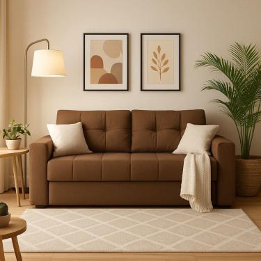 Imagem de Sofá Cama Casal Murilo 182cm em Tecido Linho com Espuma D28 Linho Marrom