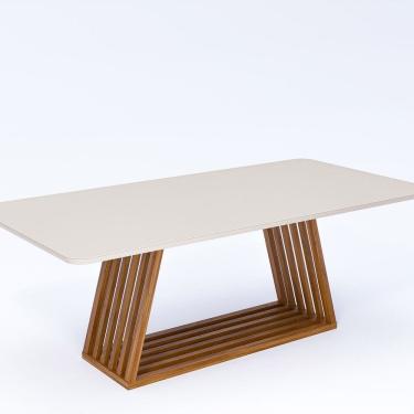 Imagem de Mesa de Jantar em Madeira Tauari e Mdf com Vidro Pitaia 220cm Madeira/Off White