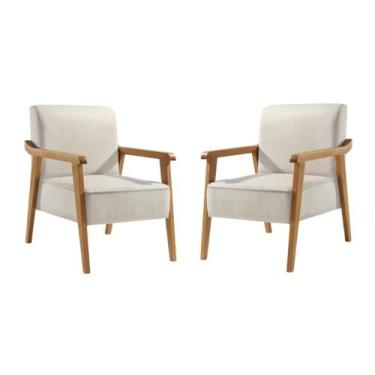 Imagem de Kit 2 Poltronas Amora Linho Off-White Confortável Sala - Poltjá Moveis