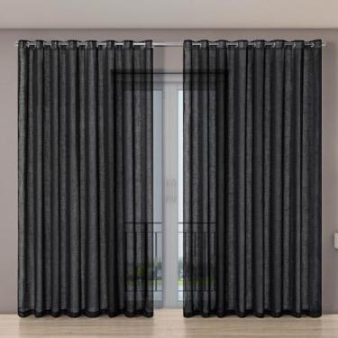 Imagem de Cortina Voil Gaze de Linho 4,00m x 2,70m 100% Poliéster - Preto - EDDI