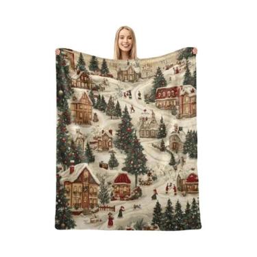 Imagem de Cobertor De Pelúcia Macio E Quente De Aldeia Nevada De Natal Para Sofá