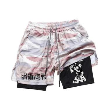 Imagem de Shorts De Corrida Masculinos 2 Em 1 Em Malha Com Estampa De Anime, Cal