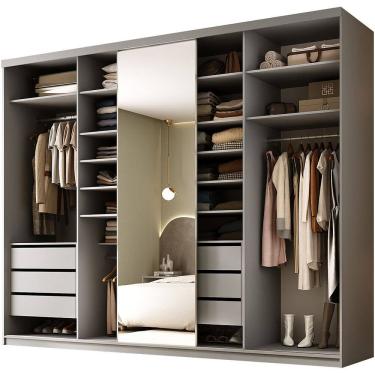 Imagem de Closet Casal 1 Porta de Correr Com Espelho 6 Gavetas 277cm MDF Sonni R02 Urbe - Lyam Decor