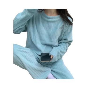 Imagem de Conjunto De Pijama Feminino De Outono Em Veludo Quente Com 2 Peças, Pu