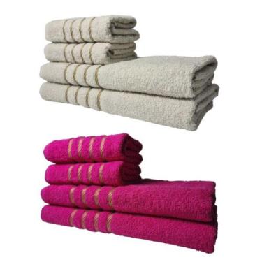 Imagem de Kit 8 Toalhas Grossas e Grandes Montreal 4 Banhos 4 Rostos Bege+Rosa -