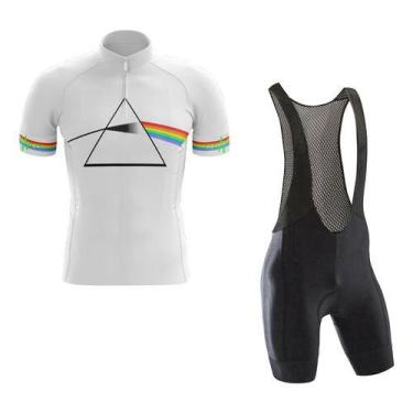 Imagem de Kit Camisa Pink Floyd Dry Fit Bretelle Forro Gel Ciclismo, Branco, XGG