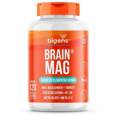 Imagem de Magnésio Brain Mag Bisglicinato Taurato Fosfatidilserina Vitamina B6 B9 Metil B12 120 Cps - Bigens-Unissex