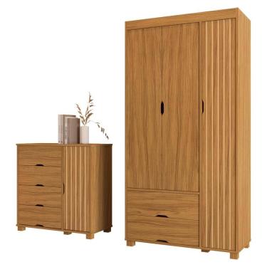 Imagem de Guarda Roupa Solteiro 3 Portas Comoda 4 Gavetas MDF Bela Decmade